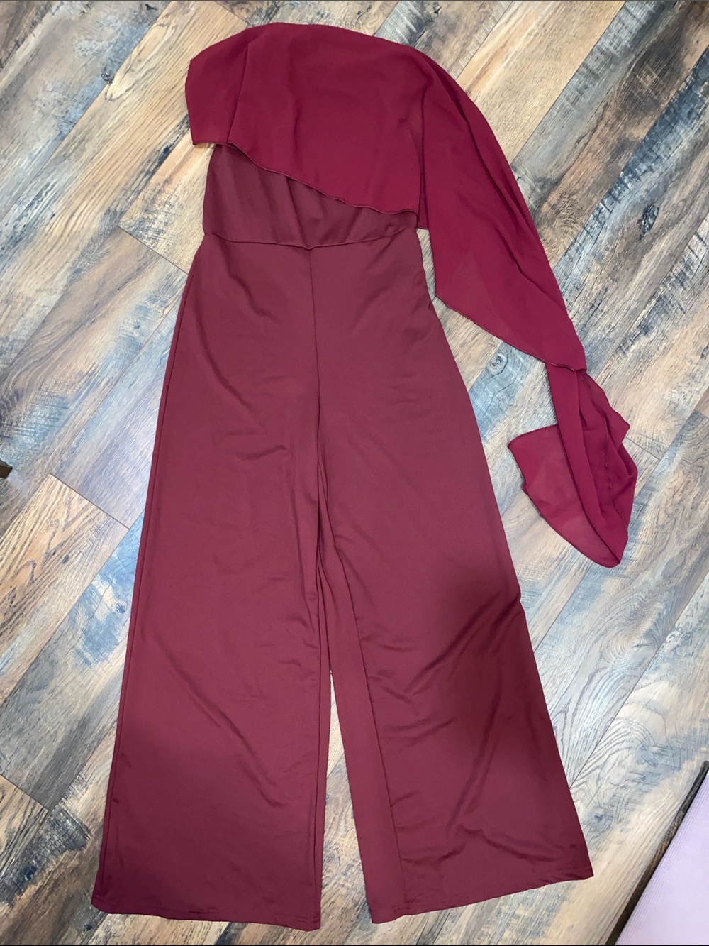 Women's Flowy Top Cover Wide-Leg Jumpsuit in Burgundy